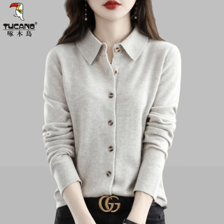 Woodpecker velvet shirt women's autumn and winter new middle-aged mother's clothes fashionable loose slim polo collar long sleeve bottoming top milk camel color xl recommended 100-115 jin jin equals 0.5 kg