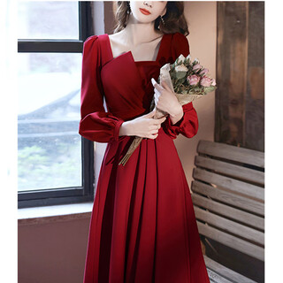 Feshelan bridal toast dress large size fat mm summer belly covering french red engagement dress for pregnant women high-end dress burgundy (no bronzing) 2xl _recommendation 140-160jin jin equals 0.5 kg