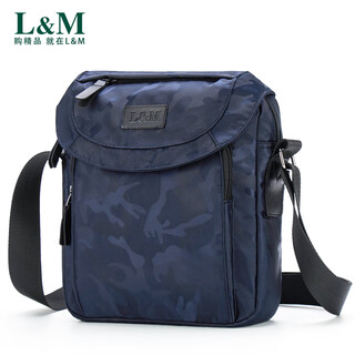 L&m shoulder bag men's crossbody bag trend chest bag men's trendy brand student multi-functional leisure travel large capacity oxford cloth dark blue with mobile phone arm bag