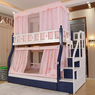 Fuli zi mother-in-law bed mosquito net blackout upper and lower bunk bookshelf trapezoid telescopic 2 meters high and low children's double-decker student dormitory home kitten pink blackout style upper and lower bunks shot separately upper bunk 0.9 meters three doors high telescopic length 1.9 meters