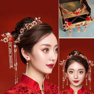 Shengli's new chinese-style xiuhe dress headdress, high-end and simple, step-shaking bride, dragon and phoenix gown, accessories, hair accessories, phoenix crown gold, no. 1 xiuhe headdress + ear hooks, earrings + gift box