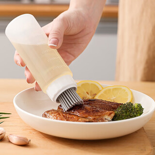 Tingyang silicone brush oil bottle kitchen scaled oil kettle outdoor bbq baking all-in-one seasoning bottle food grade oil brush 175ml gray brush
