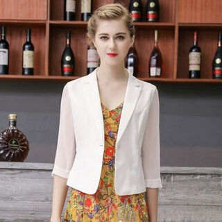 Veox small suit jacket women's thin chiffon 2026 new korean version ol professional suit jacket short summer versatile white m (75-90jin jin equals 0.5 kg)