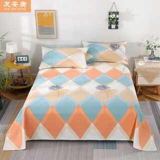You'an geng old coarse cloth bed pure cotton single piece thickened encrypted double large size kang sheet non-slip four seasons universal blue orange grid--7 four seasons pure cotton large bed sheet 3.5*2.4 meters, washed 3.2*2.4
