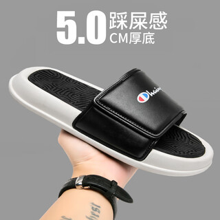 Champion graffiti can be worn outside the trendy slip-on white and black contrasting color casual sandals, waterproof, non-slip, non-stinky beach shoes, black and white 37