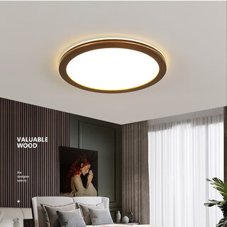 千帐灯新中式超薄led吸顶灯房间卧室简约实木客厅书房阳台过道中山灯具 圆40CM【顶发光铜木】27W 节能LED白光