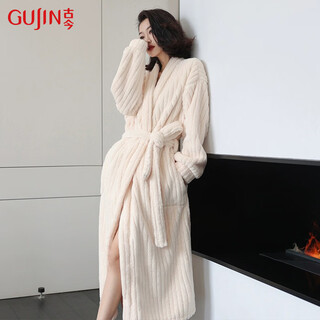 Gujin (gujin) simple and elegant coral velvet pajamas for women autumn and winter home wear nightgown bathrobe large size loose plus velvet thickened l