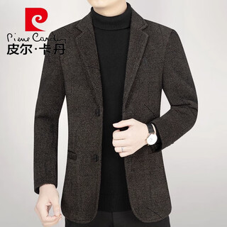 Pierre cardin autumn casual suit for middle-aged men, thickened top, single-piece woolen suit, spring and autumn coat, knitted, brown 175/l
