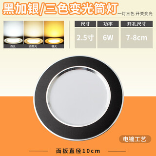 祎琳（yilin）led筒灯三色变光嵌入式天花灯吊顶灯客厅装饰小灯孔灯牛眼灯 黑加银6W (三色变光) 6Ｗ