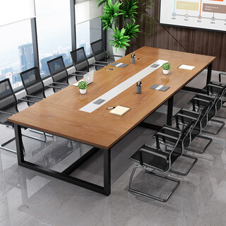 Zimulin conference table office desk and chair combination simple modern large and small negotiation workbench office training long computer table black frame + golden oak color length 600*width 150*height 74cm