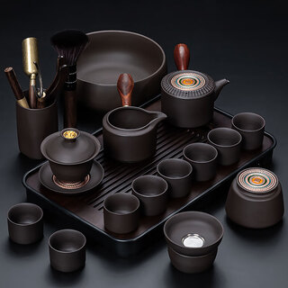 Zhengyang purple sand tea set home high-end complete set of side handle kung fu teapot tea tray office business ceramic souvenir 16 purple sand (multicolored) side handle wood + long black beard