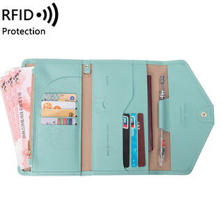 Oqbego passport holder anti-theft rfid multifunctional ticket document bag men's and women's overseas travel passport bag large volume light green