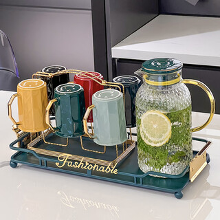 Xibaisheng nordic creative water cup set household drinking cup with handle ceramic cup large capacity glass pot heat-resistant teapot light luxury hospitality water cup 9-piece set 621 gift box