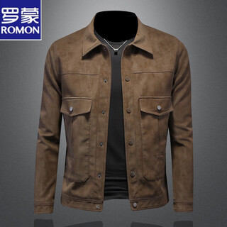 Luo meng autumn 2025 new leather jacket men's lapel motorcycle suede imitation leather jacket korean style handsome top fashion khaki xl