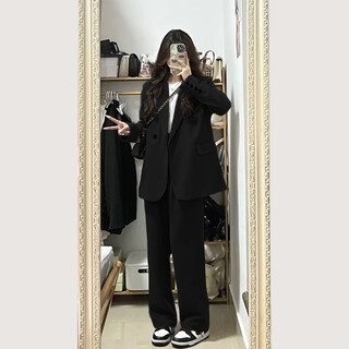 Garnuo milk tea gray small suit jacket women's short 2025 spring and autumn new small high-end casual loose suit black suit suit + pants m 111-120jin jin equals 0.5 kg