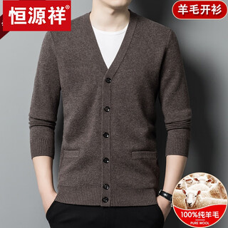 Hengyuanxiang autumn and winter wool sweater men's 100 pure wool cardigan middle-aged and elderly v-neck sweater knitted cardigan jacket men's thick deep camel zyr1766 2xl 180 recommended 150-170jin jin equals 0.5 kg