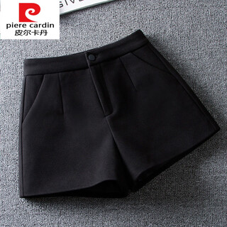 Pierre cardin knitted black shorts women's autumn and winter 2025 new woolen high waisted a-line wide legs versatile outerwear woolen boot pants black s 26