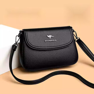 Kangaroo genuine leather small square bag women's bag 2025 new fashion versatile shoulder crossbody bag middle-aged mother bag soft leather small bag trendy black