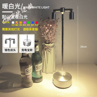 led充电酒吧台灯户外高杆射灯餐厅桌面餐桌清吧桌灯氛围灯小夜灯 银色+双头A+单光+充电宝功能 【5000毫安】 触摸开关