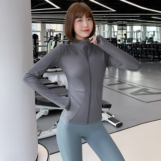 Maxrun world yoga wear women's autumn zipper stand collar slim fit jacket fitness wear running sports pilates training wear gray 2xl