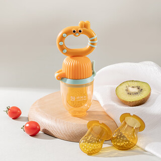 Elf rabbit baby bite bag, fruit feeding device, teething stick, fruit and vegetable pacifier, baby silicone teether, upgraded nano silver, sunshine orange rabbit rabbit fruit and vegetable joy