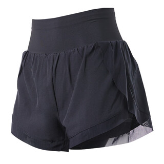 Vansydical sports shorts women's summer stretch breathable fake two-piece anti-lighting yoga pants pilates running fitness pants black fs-fbf201196 l