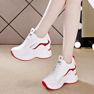 Lairan height-increasing women's shoes wedge casual thick-soled dad shoes 2025 new sports white shoes autumn and winter high-heeled shoes white and red shoes 36