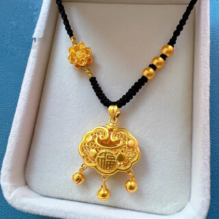 Chenxiangfu old phoenix ancient gold ruyi peace lock pendant pure gold 999 lotus hollow word 