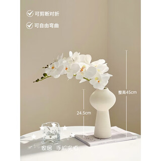 Flower e-flow phalaenopsis artificial flower fake flower table decoration light luxury high-end flower arrangement dining table floral decoration home furnishing 2 branches white + gourd round bottle