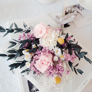 Everlasting rose eucalyptus dried flower bouquet internet celebrity ornaments real flower gypsophila hydrangea crystal grass home decoration pink rose crystal bouquet without bottle dry branches