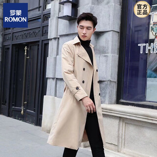 Romon spring and autumn men's korean style mid-length over-the-knee windbreaker youth double-breasted men's loose cape jacket casual coat windbreaker khaki 2xl recommended 170-180jin jin equals 0.5 kg