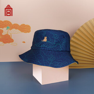 Forbidden city culture palace cat lotus appreciation fisherman hat sun hat travel leisure hat double-wearable museum cultural and creative birthday gift one size (applicable to head circumference 58-60cm)