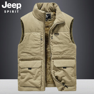 Jeep spirit outdoor jeep vest men's autumn and winter multi-pocket vest loose large size men's fishing vest men's jacket mountaineering wear khaki 2xl