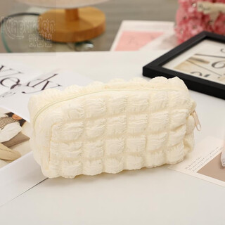 Pencil bag stationery white puff milk puff large capacity junior and high school students high-looking pencil bag stationery box ins beige puff