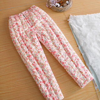 Muqi pure cotton handmade cotton pants for women, thickened high-waisted thermal pants for middle-aged and elderly mothers, loose casual outer wear winter clothes, pink sunflower 3xl height 155~172cm 125~140jin jin is equal to 0.5 kg