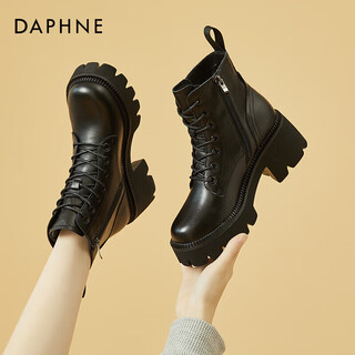 Daphne martin boots women's british style thick-soled high-heeled short boots plus velvet women's boots 4622607107 black/velvet 36