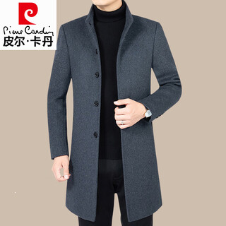 Pierre cardin men's woolen wool coat wool jacket men's medium long stand collar 2025 autumn and winter middle-aged woolen windbreaker autumn clothing s8868 gray stand collar l 175