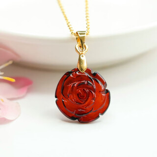 Tris raw amber pendant, water purification blood amber rose necklace, jewelry pendant, valentine's day gift for mom and wife, blood amber rose pendant (with silver chain)