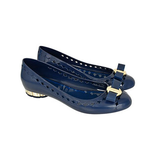 Ferragamo luxury women's shoes ferragamo women's vara bow hollow jelly flat loafer sandals blue 35.5 us size 5 foot length 22.5cm