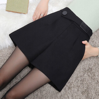 Cai muxia elastic waist woolen shorts for women in autumn and winter new style high waist slimming versatile a-line wide leg outer wear leggings boot pants black xl120-140jin jin equals 0.5 kg