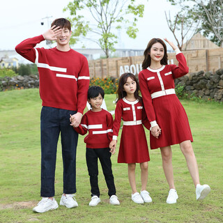 Little bear elf (xiaoxiongjingling) red parent-child outfit festive sweater family outfit chinese new year family outfit autumn and winter mother and daughter skirts and robes for a family of three or four wine red baby girl size 130 (recommended weight 50jin jin is equal to about 0.5 kg)