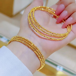 Dl 1998 fat donglai same style 18k gold bracelet new style 18k yellow l gold bouncy bead three-circle memory elastic flashing 3d hard broken sansheng sanshi popping bouncy bead bracelet
