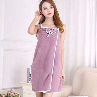 Wearable bath towel women's suspender bathrobe bath skirt thickened wearable bath towel vest style bath towel large purple bow style large size 130-160 jin jin equals 0.5 kg wearable