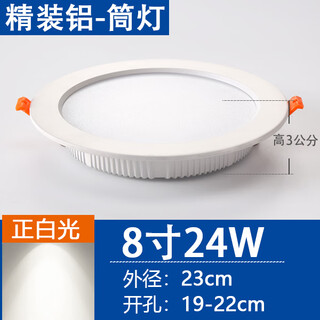 祎琳超薄led筒灯8寸6商用开孔20cm18w洞灯19cm24W嵌入式天花灯30W孔灯 白色8寸24W正白光开孔19-22