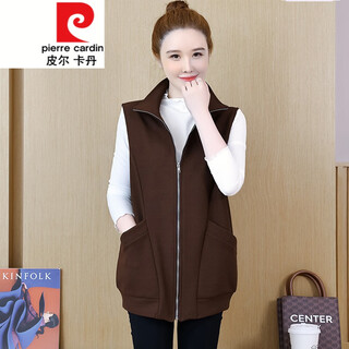 Pierre cardin (pierre cardin) spring and autumn fashion loose vest women's outerwear mid-length vest middle-aged style stand-up collar jacket knitted dark brown model unlined regular xl recommended 120-135 jin jin equals 0.5 kg