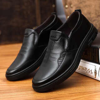 Shiguangli leather shoes men's over-the-toe business casual shoes men's shoes comfortable daily driving slip-on peas shoes dad shoes men's casual leather shoes black size 40