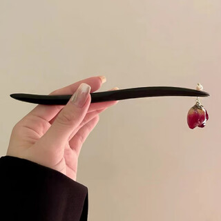 Coriander dried rose, new chinese style flower black wood hairpin, fairy-like gentle ancient style hairpin headdress, dried rose hairpin