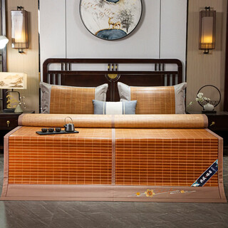 可若瑞娜2022新款双面竹席凉席学生宿舍席子双人折叠竹藤单人竹席夏季双面冬夏两用折叠碳化清凉竹空调席 繁华似锦（宽边直角绣花工艺） 150*195cm（双人1.5米床适用）