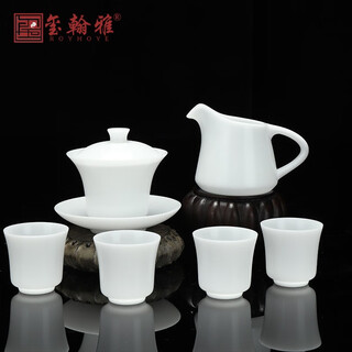 Royhoye provincial master chen qingyi's pure handmade warm jade bodhi bowl set for home kung fu tea set in a gift box chen qingyi-warm jade bodhi bowl set 6 pieces
