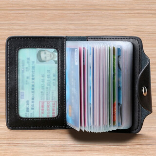 Maiweini card holder genuine cowhide men's multi-functional bank card holder large capacity women's id card holder portable mini card holder black 20 card slots + 2 transparent windows